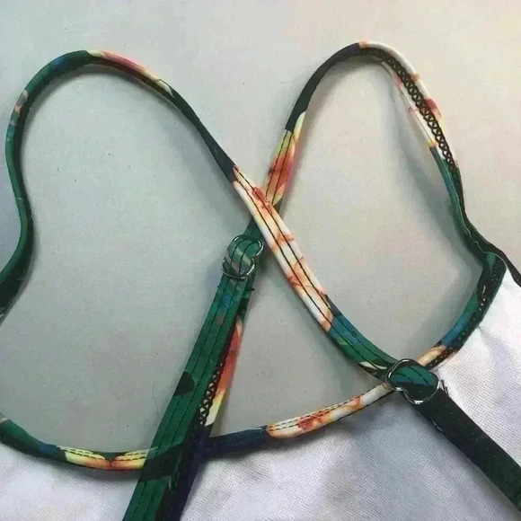 Tropical floral print one piece swimsuit off shoulder ruffle cut out back Large - Picture 7 of 10